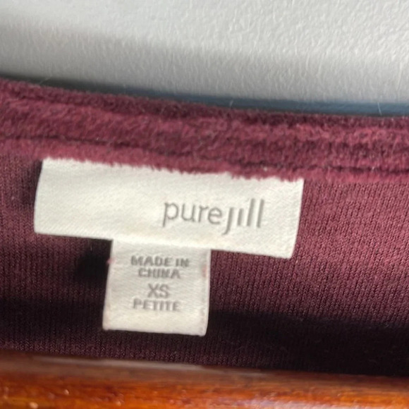 PURE JILL Velvet Tunic Dress Top Burgundy Soft Pockets Long Sleeve Pullover XS - Picture 8 of 12